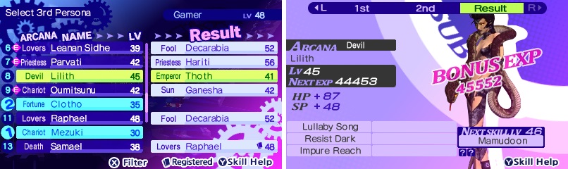 You’ll gain access to more kinds of fusion as you progress in the main story, including Triangle Spread (left) and Sacrifical Fusion (right).