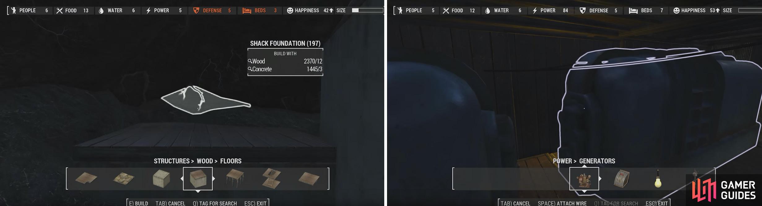 Using foundations smartly can allow for uniform flooring and structures. Careful planning is needed especially where generators are concerned. Hiding them (right) in a walled structure is a good idea.