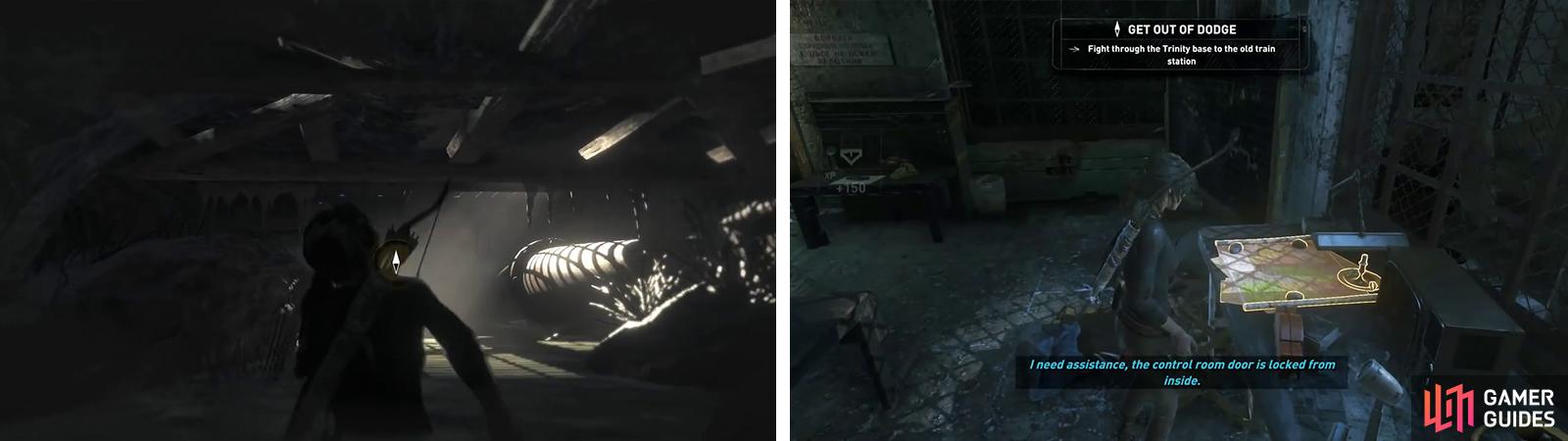 After wading through the water (left) exit into the room above and loot the Archivist Map (right) and Document 14.