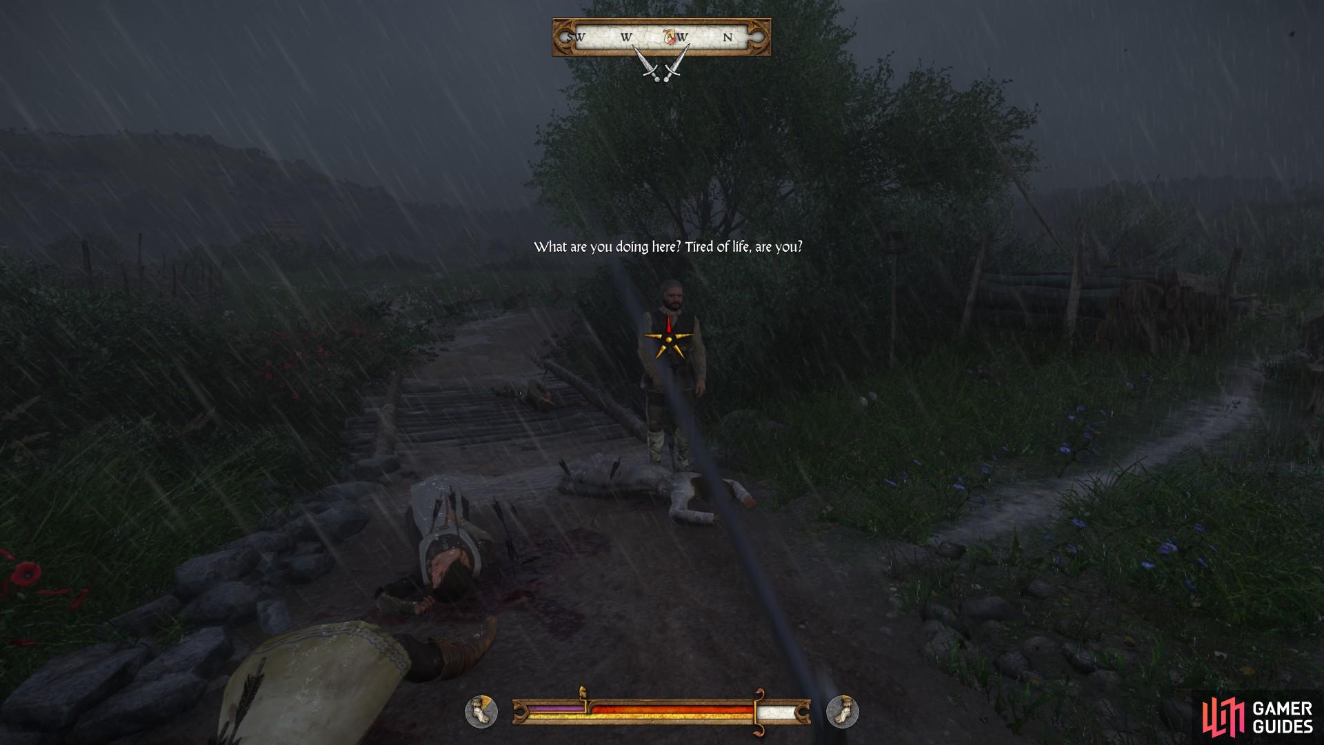 Be prepared to defend yourself against any bandits that you find looting corpses.