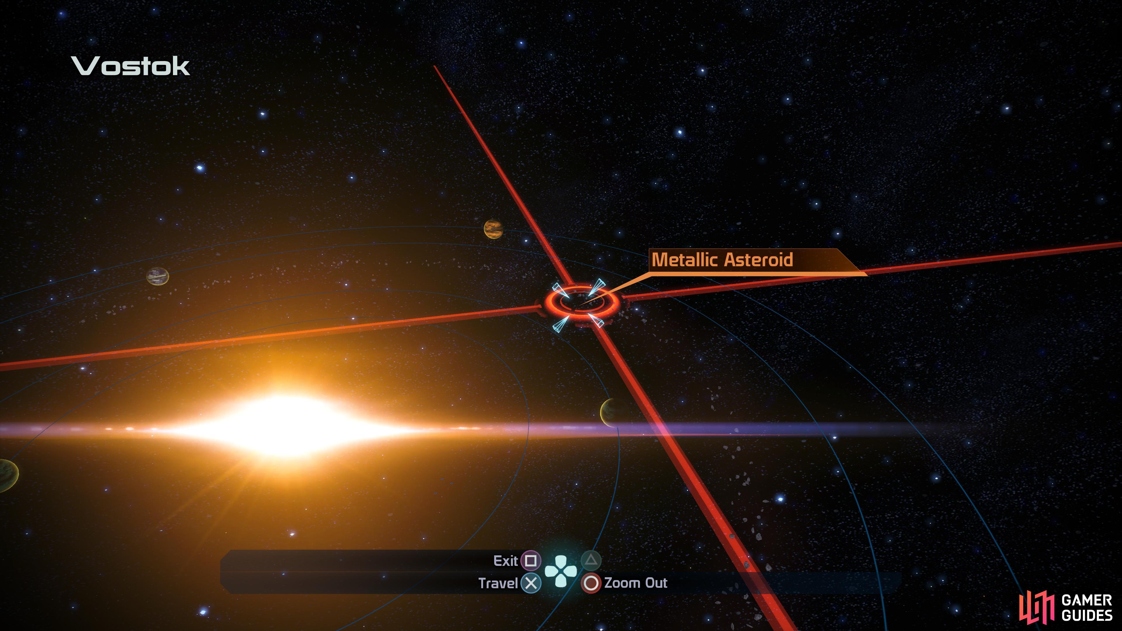 The location of a Metallic Asteroid in the Vostok system.