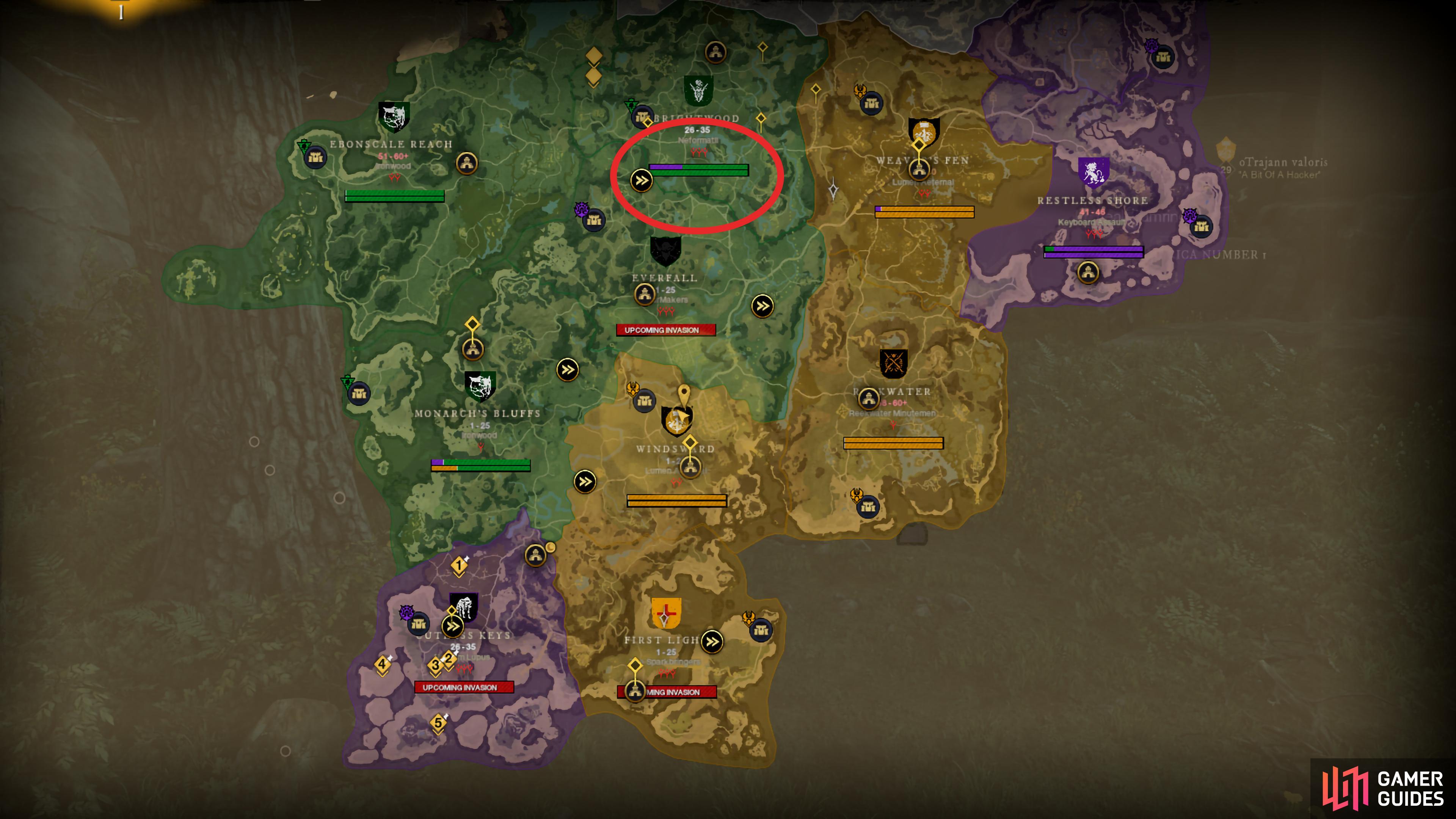 You can find your faction’s Influence in a territory by opening up the World Map and zooming out.