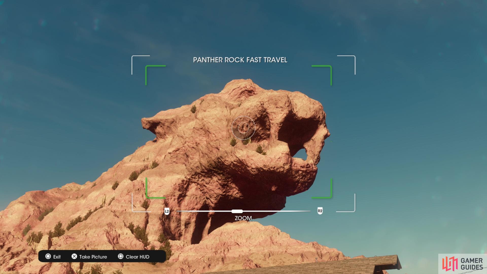 Take a photo of Panther Rock to unlock it as a Fast Travel point.