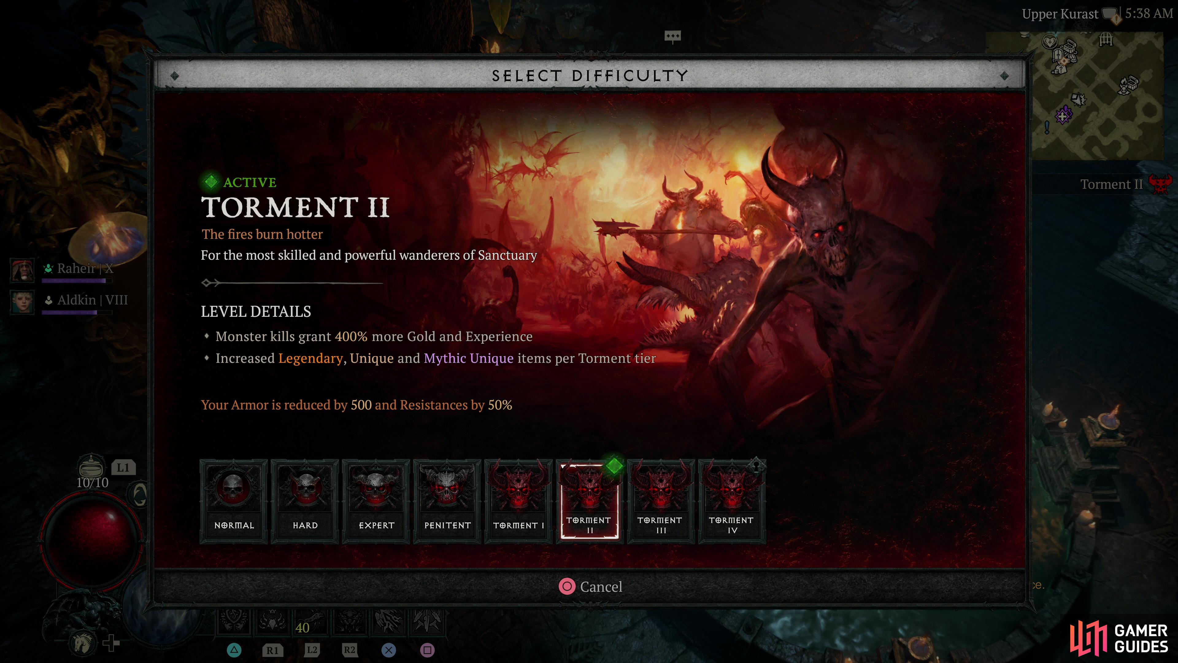 Each Torment difficulty will penalize your Armor by -250 and your Resistances by -25%.