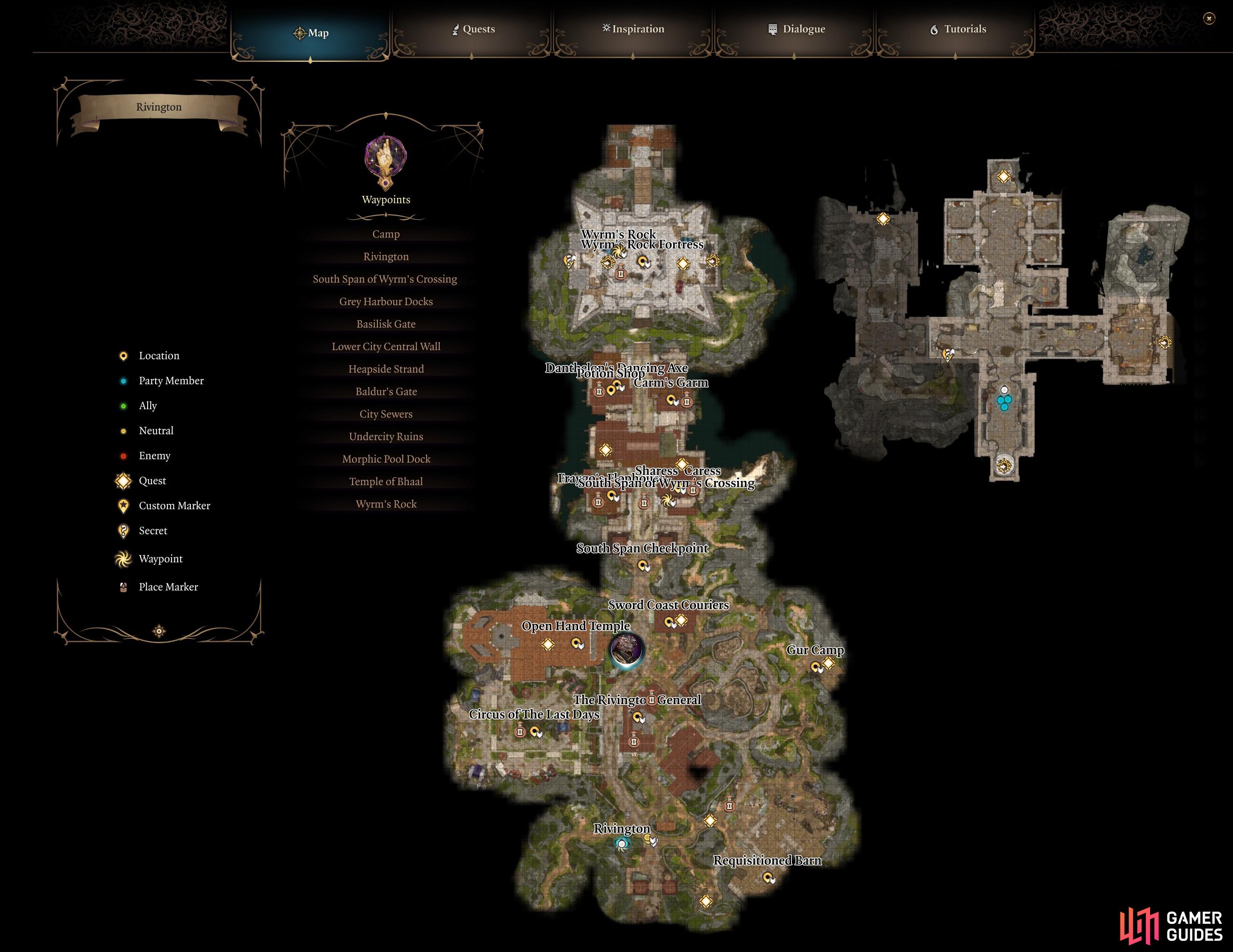 A Map of the Wyrm Gate and Rivington in Baldur’s Gate 3