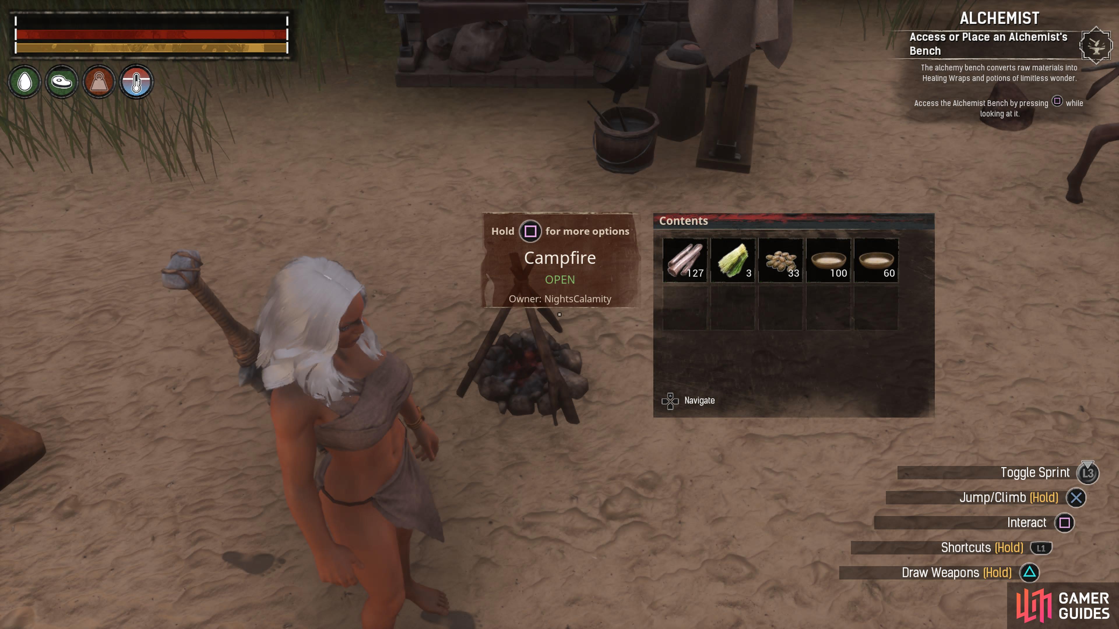 Gruel is a cheap meal for Thralls that you can start making as soon as you have a Campfire.