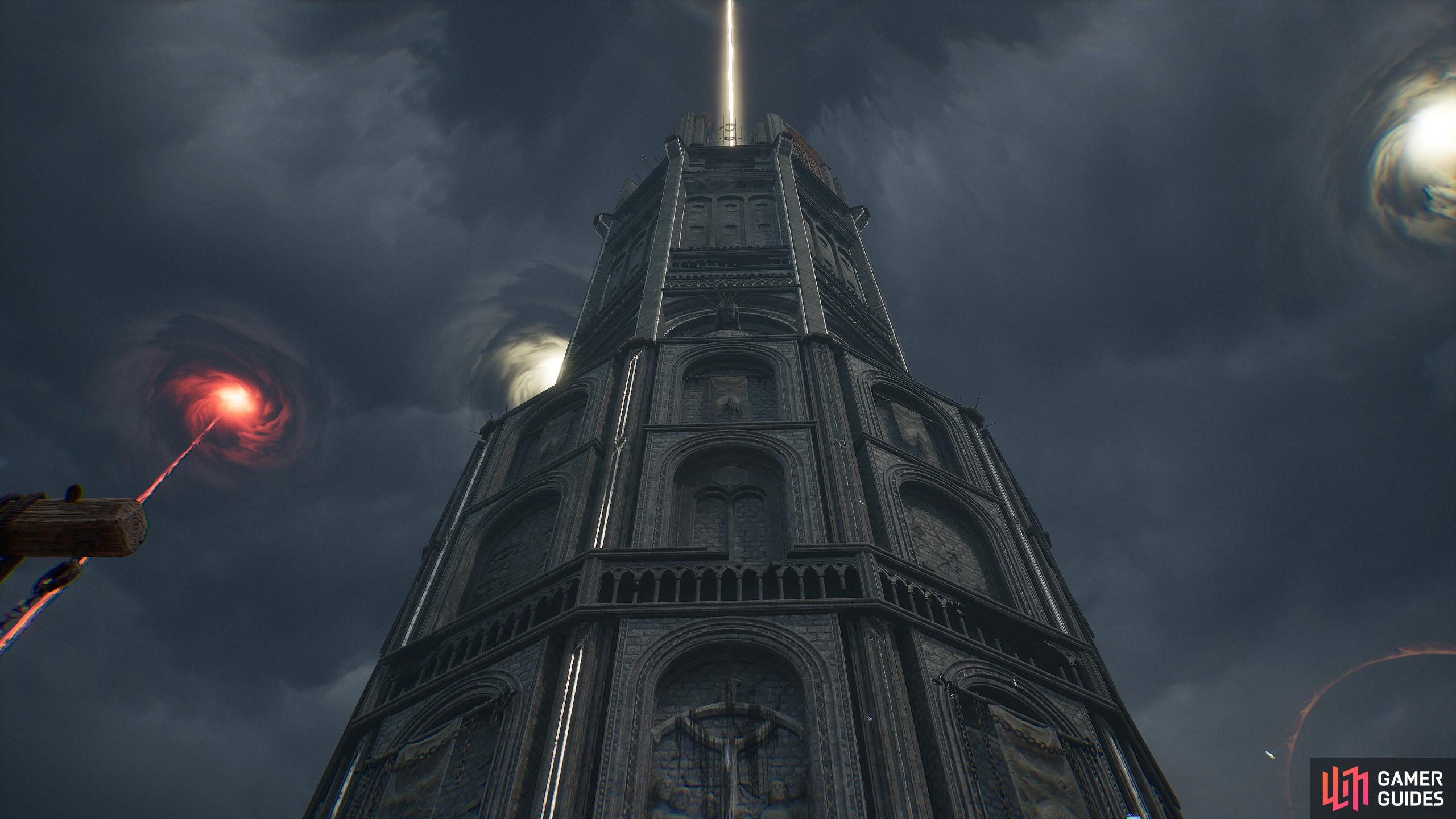 The Tower of Penance is home to lots of loot requiring parkouring to find alongside some hidden starter class armor and weapons, with a beacon at the top of the tower after beating a boss.