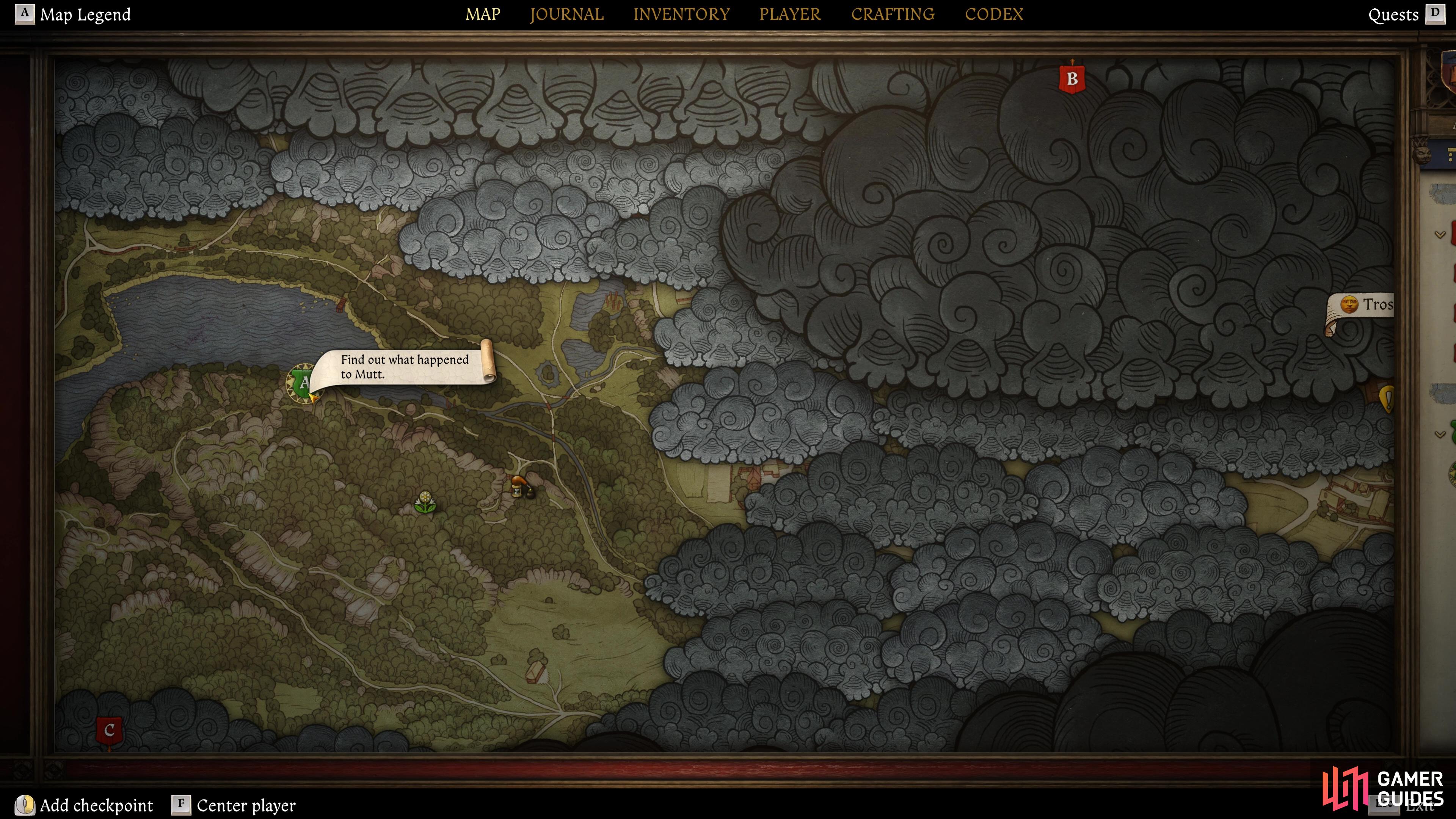 You’ll begin the quest automatically, but the first quest step takes you west of Bozhena’s Hut.