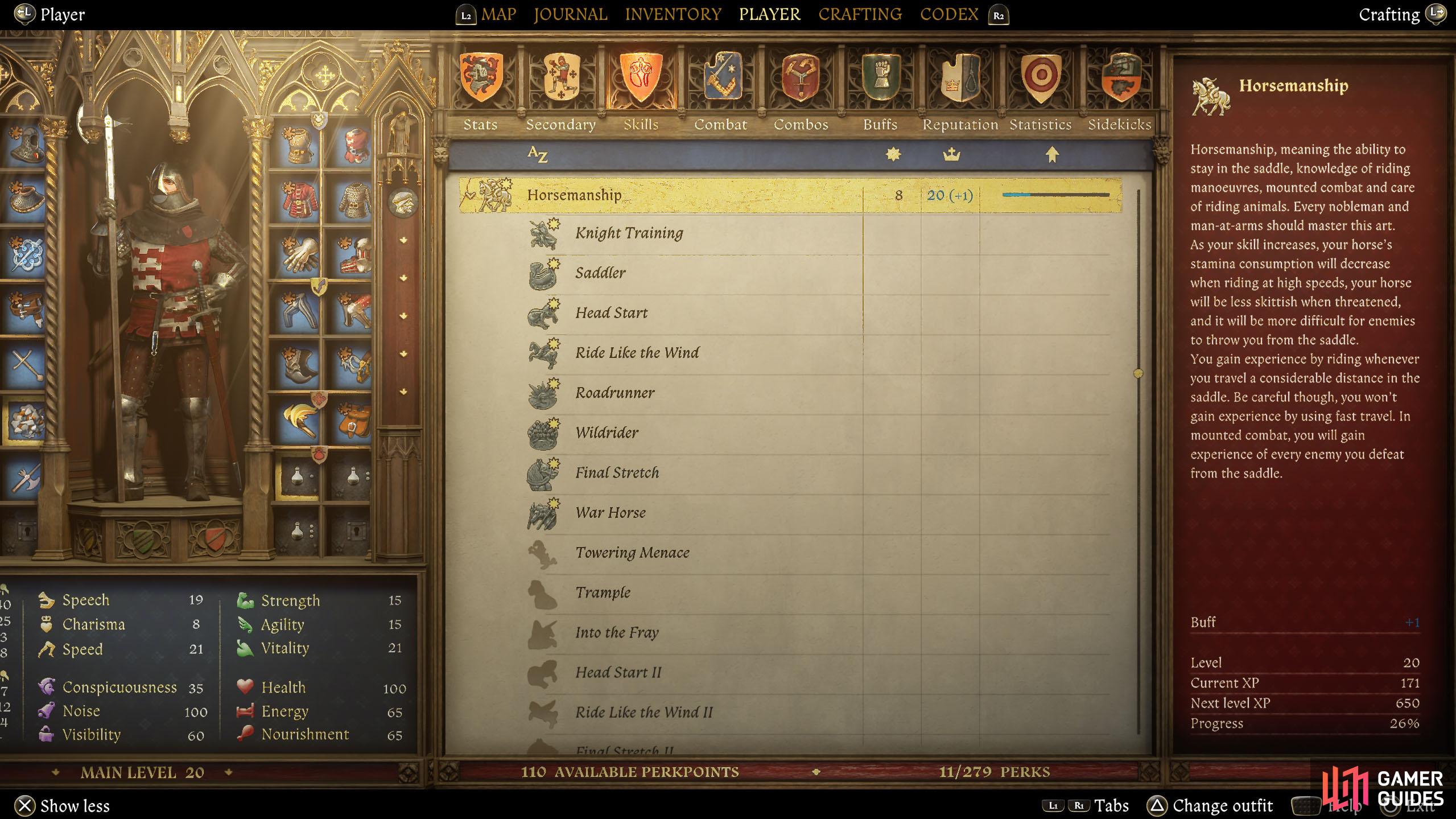 You’ll find the Horsemanship perks under the Skills section of the Player tab. 