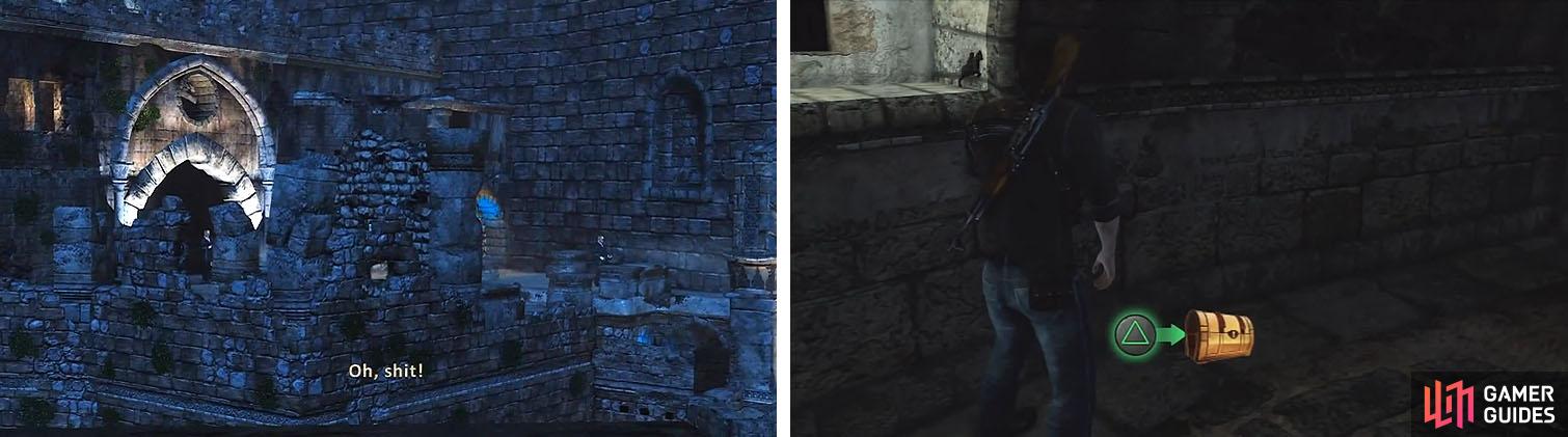 Deal with all of Talbot’s men (left) and then check the first floor of the tower (right).