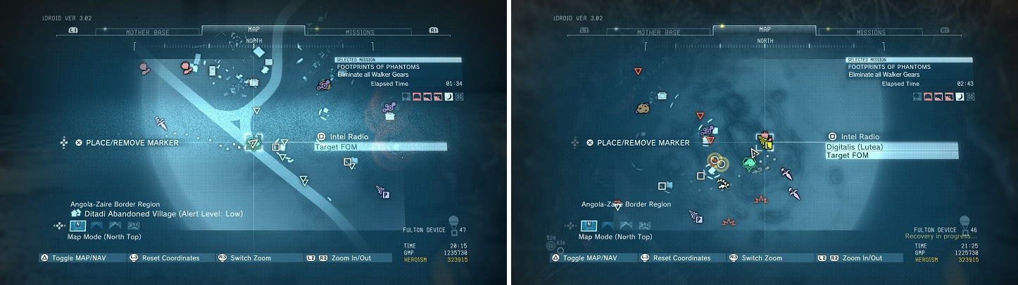 The locations of both the truck you need to extract (left) and the Digitalis Lutea you need to pick (right).