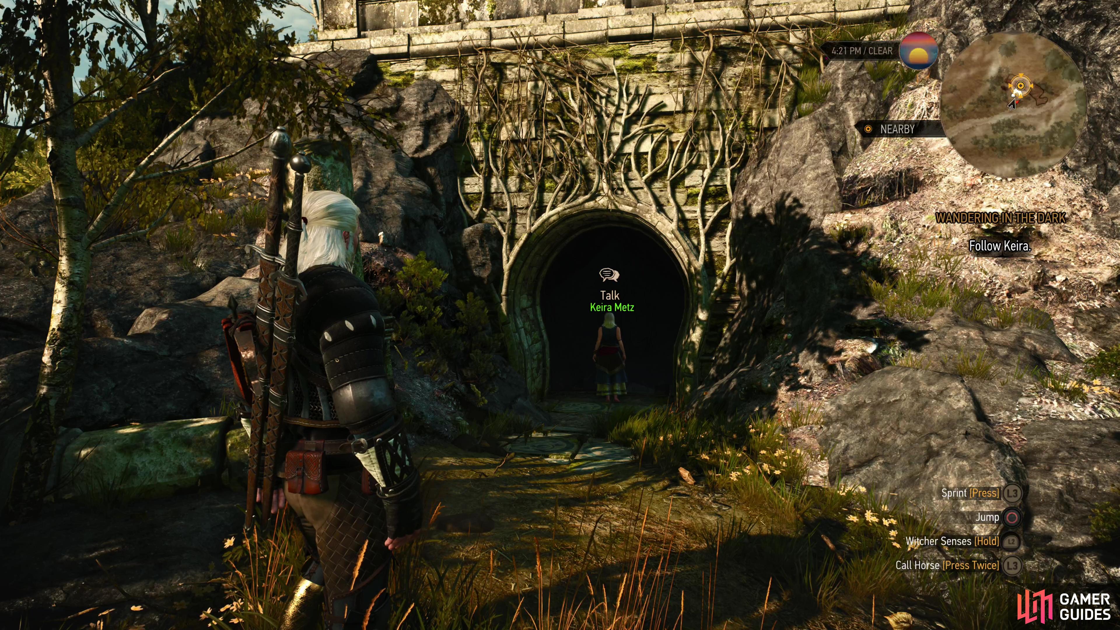 Meet Keira near some elven ruins along the southeastern corner of Velen.