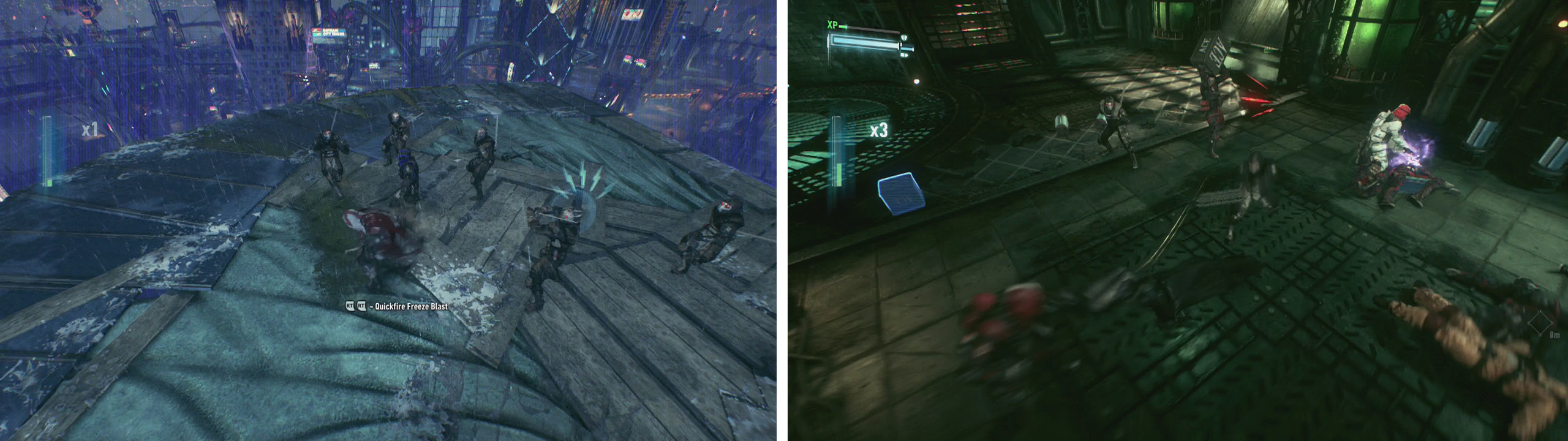 Combat Experts carry swords and can jump from long distances (left). Medics can revive fallen enemies (right).