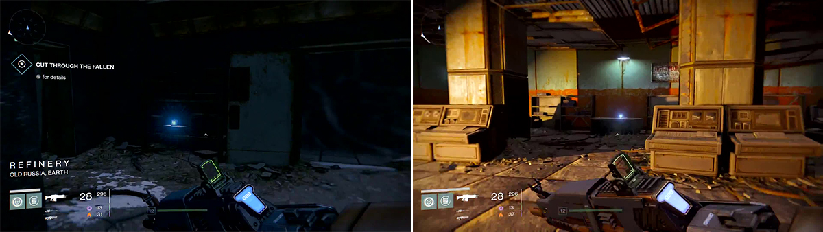 During the Devils’ Lair Strike you can find ghost number 16 in the Refinery (left). Run up the stairs in the Devil Walker area to reach ghost 17 (right) sitting on top of a table.