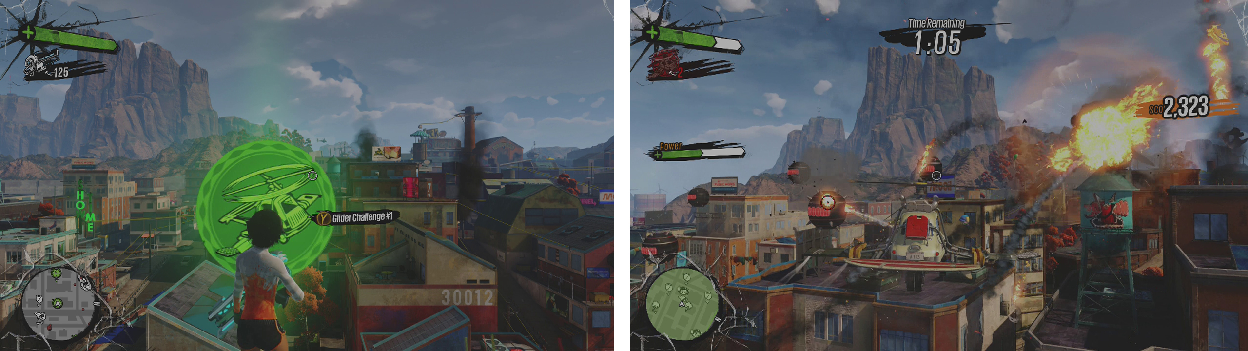 Start the mission here (left). Cut laps around the mission area whilst shooting down as many mines as you can (right).