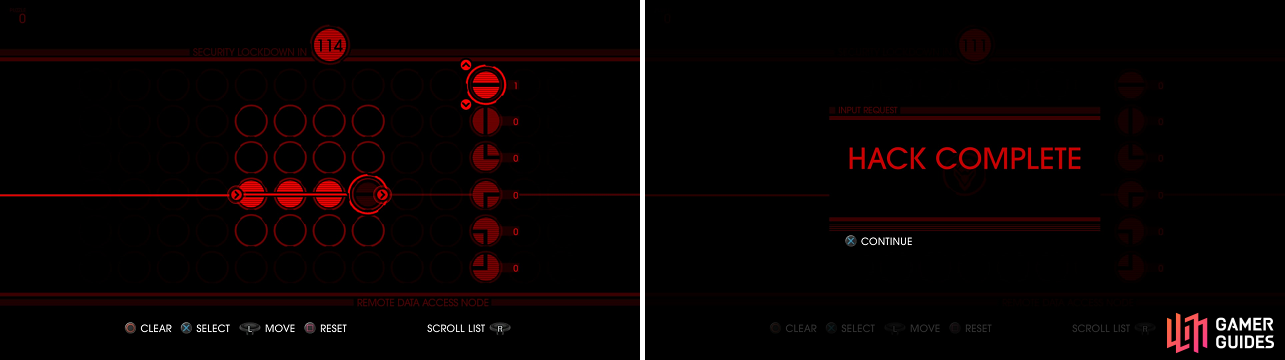 Place the available nodes to connect one end to the other to complete the hack.