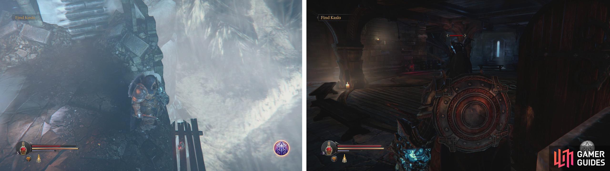 Drop tot he platform with the key from the South Watchtower (left). Fight your way through the enemies until you reach Yetka’s Dagger (right).