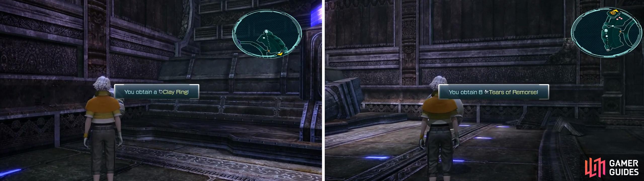 Clay Ring location (left) and 8x Tears of Remorse location (right).