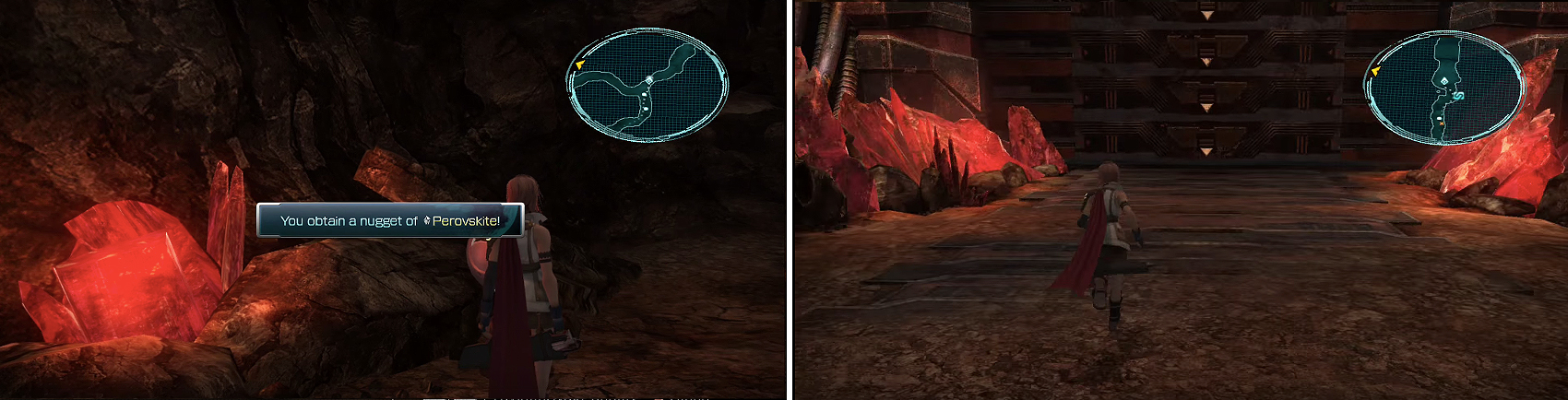 Perovskite location (left) and the mysterious door at the end (right).