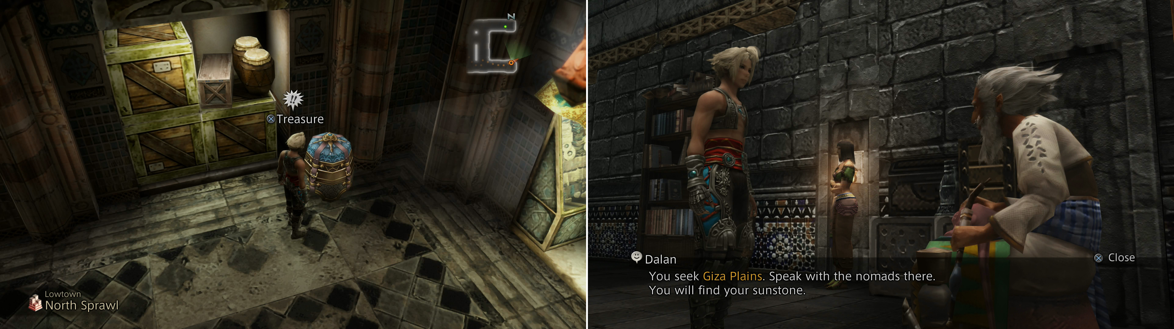 You can find many treasures in Lowtown (left), albeit of dubious value. Find Old Dalan and he’ll provide the directions you need (right).