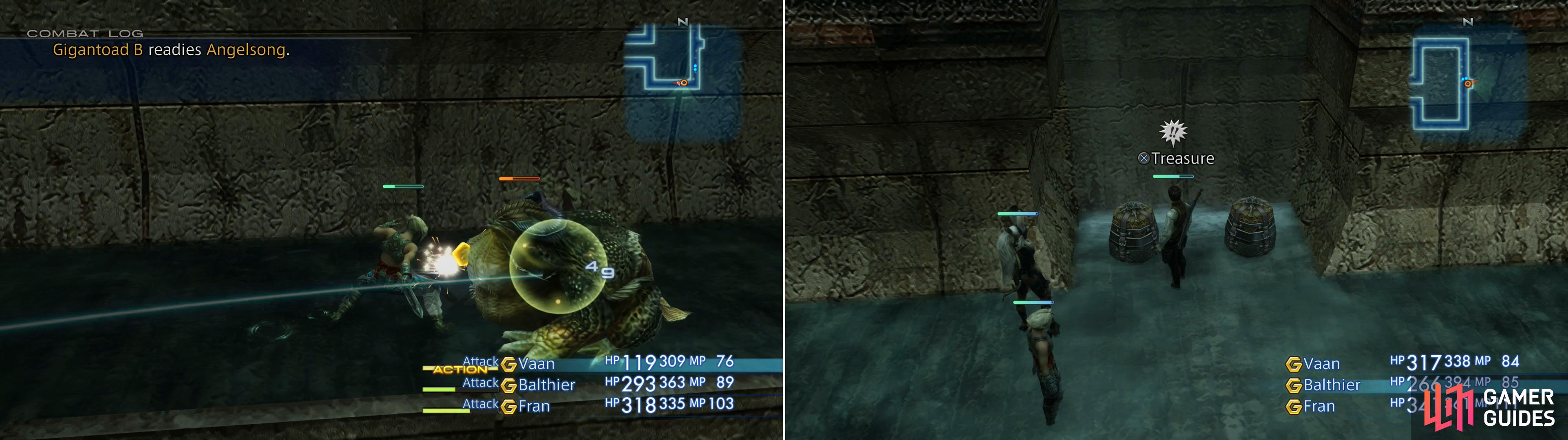 In this section of the Garamsythe Sewer you’ll find new monsters (left) as well as new treasures (right).