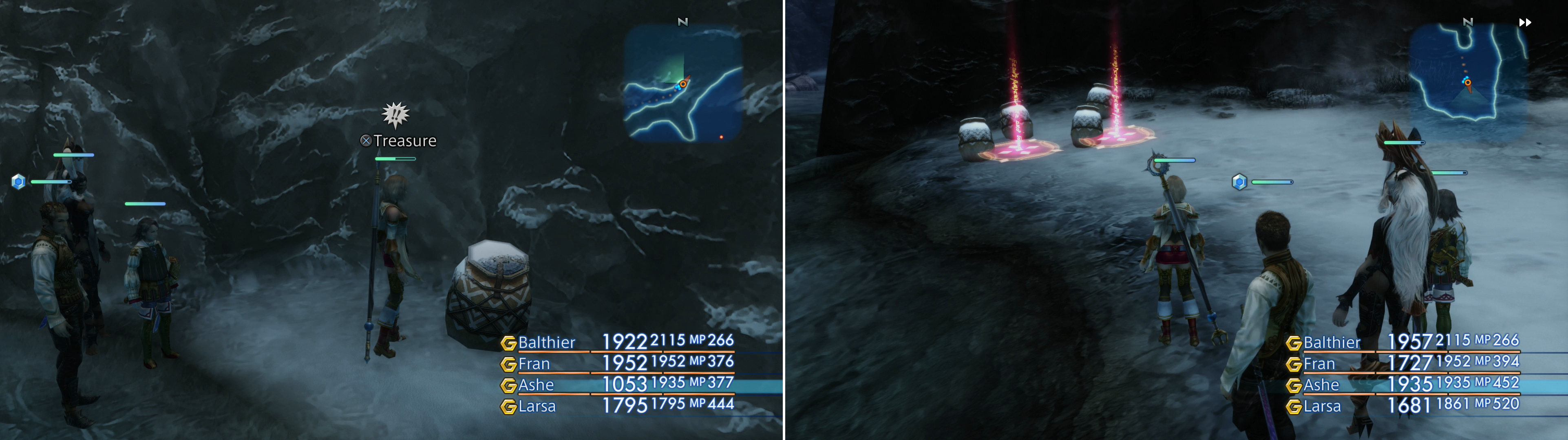 This urn in the Karydine Glacier zone will yield the Death magick unto you (left). A collection of urns in the Silverflows End (North) zone contain random gear (right).