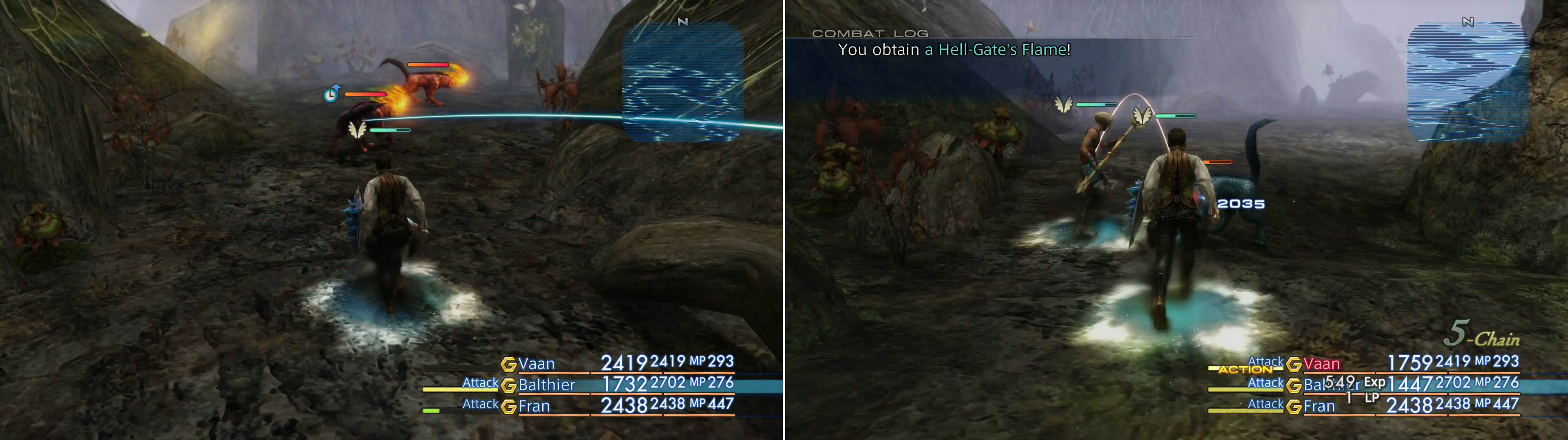 The Cerberus has a chance to spawn in place of a Tartarus (left) and can drop the valuable Hell-Gate’s Flame loot (right).