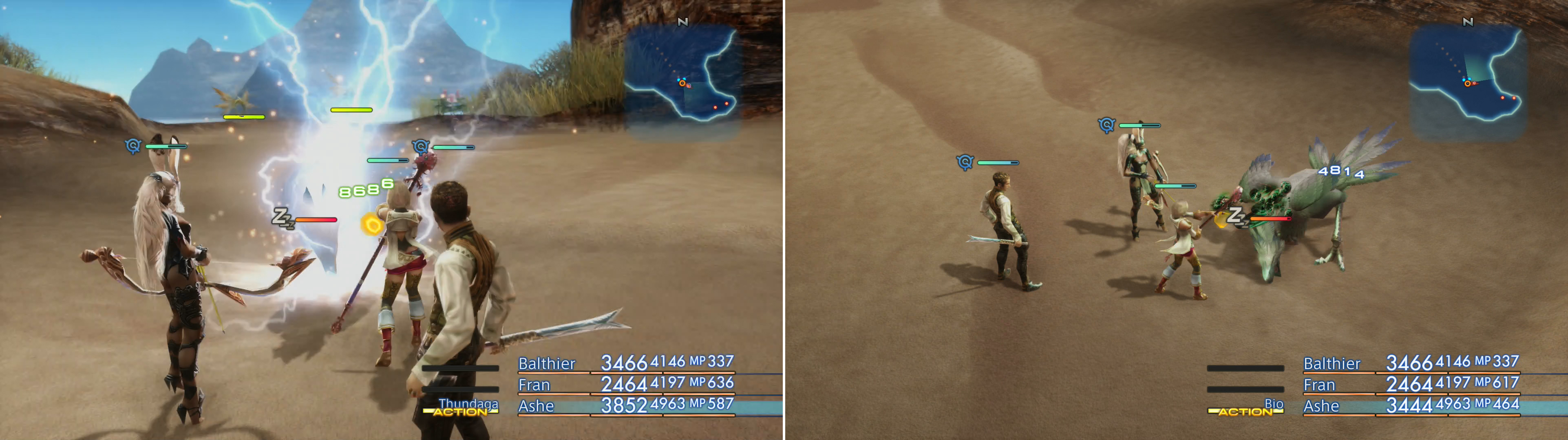 Bull Chocobo will likely be immune to many elements (left), but using Sleep to pacify it, and a non-elemental magick such as Bio (right) to kill it will still earn you an easy victory.