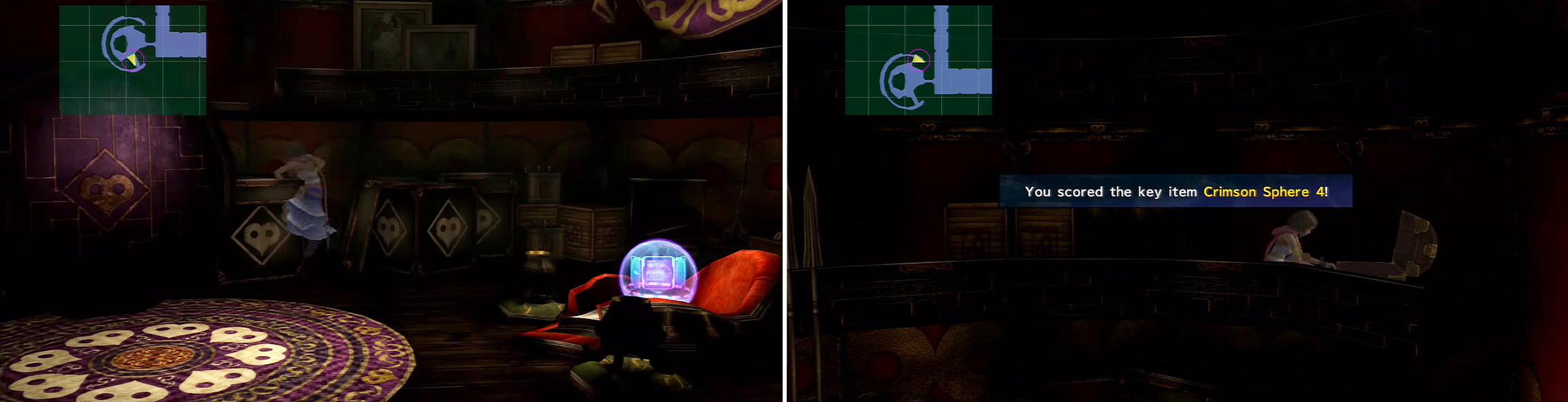 Climb these boxes here (left) and run all the way to the right to acquire the Crimson Sphere 4 (right) chest.