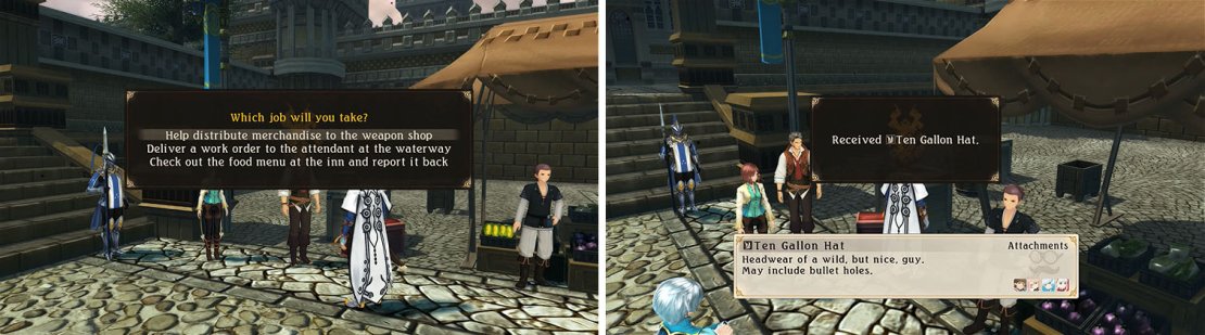 If you sold the Royal Knife you&rsquo;ll need to do a job to get it back (left). If you also gave away Gramps&rsquo; Pipe you&rsquo;ll obtain the Ten Gallon Hat (right).