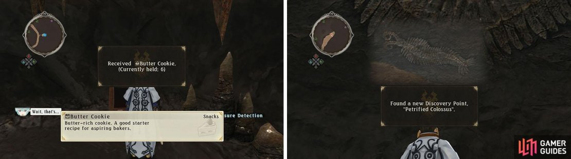 Grab the chest in the small alcover (left) and don&rsquo;t miss the hard to spot discovery for a skit (right).