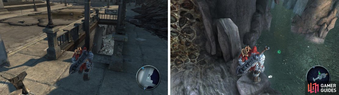 Find the subway stairs (left). Inside you’ll find a Blue Soul Chest and an Artefact (right).