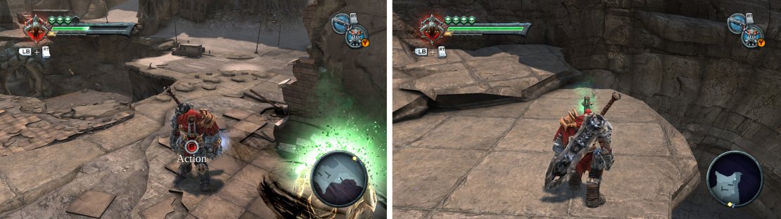 Opposite the Vulgrim Location you’ll find a Life Stone Chest (left) and an Artefact (right).