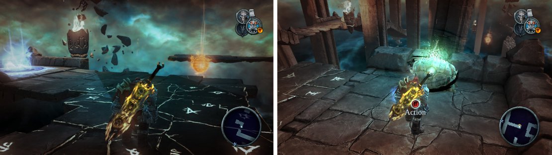With the Mask of Shadows on look for the shadowflight geyser near the exit to the Serpent Hole (left). follow the path to a Life Stone Shard (right).