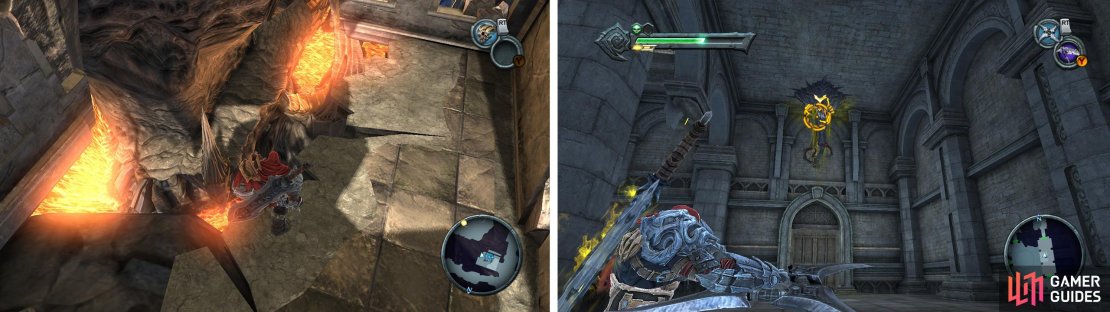 Scalding Gallow: Look for the hidden path below Samael&rsquo;s Prison from the Vulgrim Location (left). Twilight Cathedral: Before fighting the boss climb up the block again and stun the Demon Plant (right) the armour is inside the door its guarding.