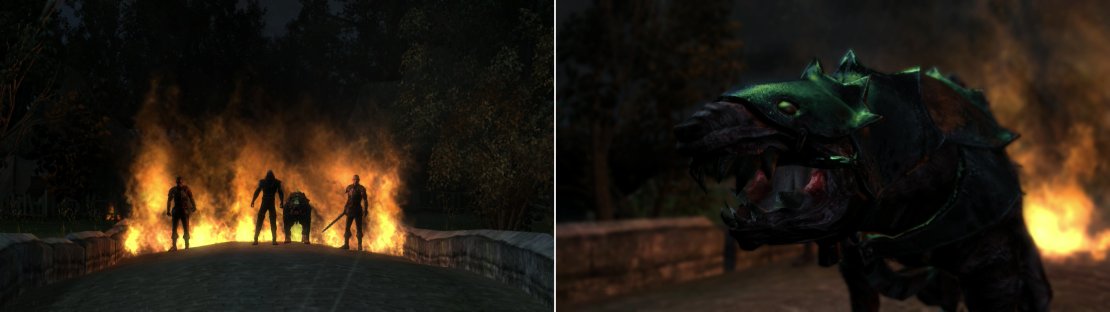 On the Merchant&rsquo;s Bridge you&rsquo;ll be ambushed by Salamandra (left) and if you killed the Frightener during the Prologue, you&rsquo;ll get unsettling evidence about how they&rsquo;re using the stolen mutagens (right).