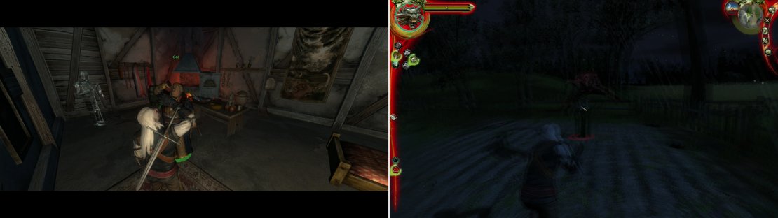 Negotiating over a drink isn&rsquo;t a good idea in general (left), but when you have to fight blood-thirsty monsters afterwards, it&rsquo;s downright dangerous! (right)