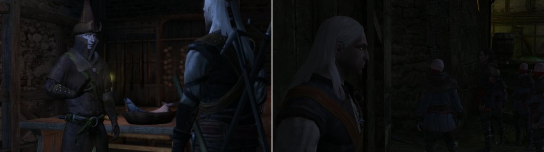 Go meet with Raymond-the detective, who is an eager ally in the fight against Salamandra (left). Geralt plays the waiting game so he can get the drop on some Salamanders who followed him (right).