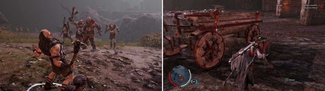 Uruks are a feisty bunch, and will occassionally end up fighting to establish superiority (left). Poison the Grog at a Captain&rsquo;s Feast to ruin his festivities (right).