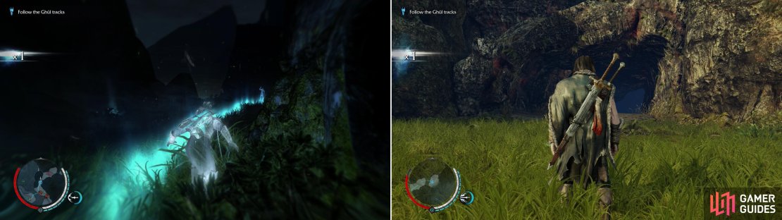 Follow the trail (left) until you reach Morgoth&rsquo;s Scar (right).