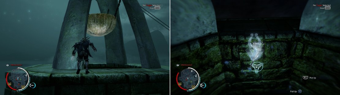 Scale to the top of a large tower (left) to find the &ldquo;tolo dan nan galad&rdquo; Ithildin (right).