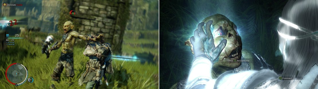 Punish Grublik until he’s sufficiently weakened (left) then brand him (right).