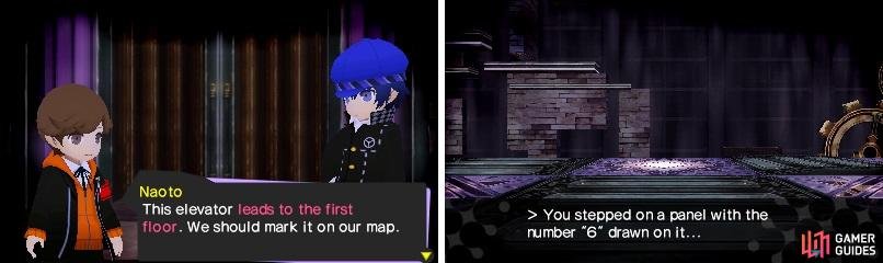 The elevator (left) lets you bounce between the first and fifth floors, making it so you don&rsquo;t have to do all the floors again. There will be more pressure plates (right) encountered on this floor and beyond.
