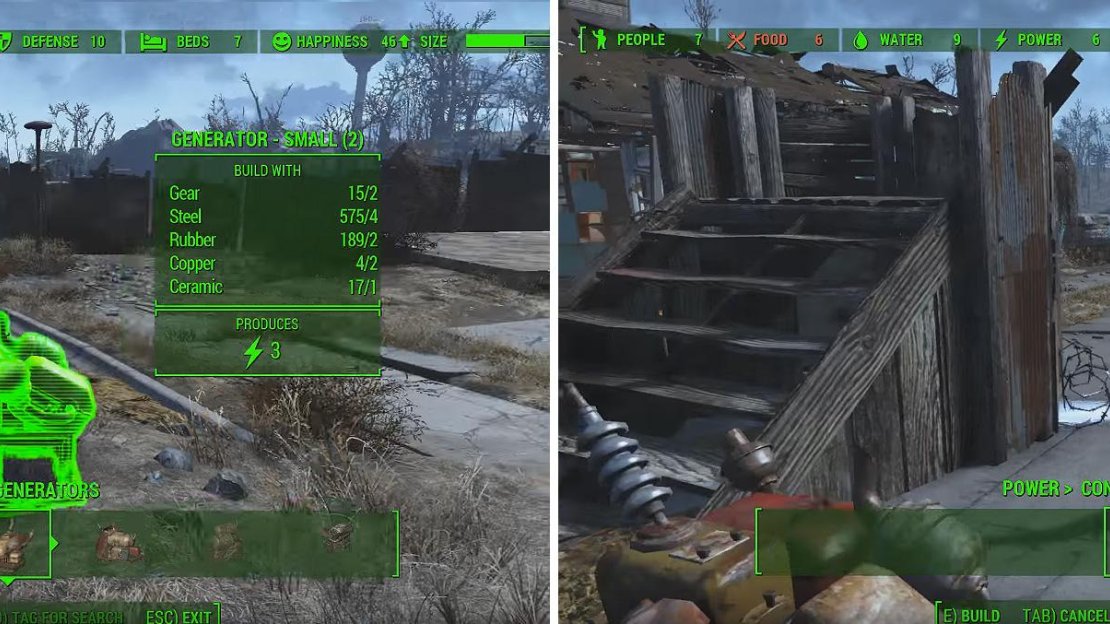 Power generators are needed to supply many devices in your settlement. These can be connected via switches and wires.