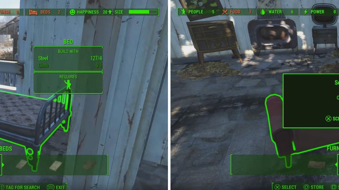 Beds are a must for any settler’s happiness. If you need more materials, scrap things like sofas you find in defunct houses.