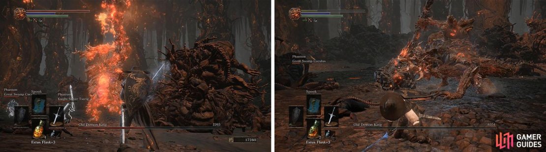 The Old Demon King will summon fireballs from the sky and when he&rsquo;s low health he&rsquo;ll explode, doing massive damage while also leaving himself vulnerable.