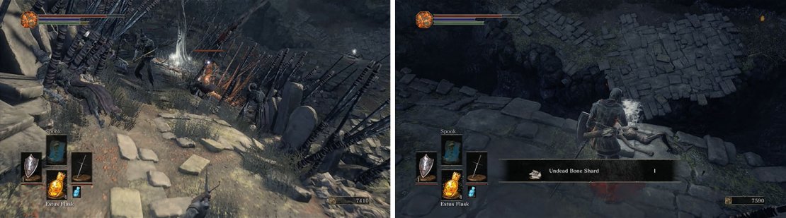 Avoid the arrows by moving constantly and make sure you&rsquo;re clear before you pick up the Undead Bone Shard.