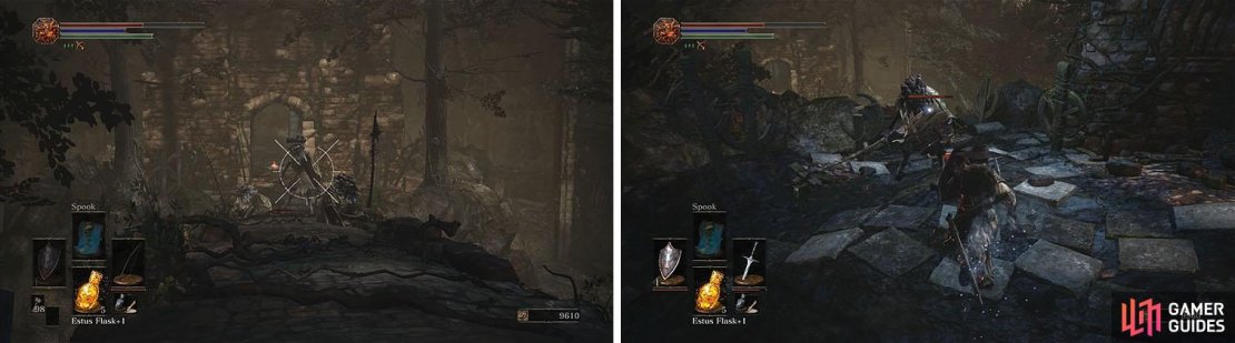 Use ranged attacks to lure the Ghru off the bridge, crossing to reach the bonfire.