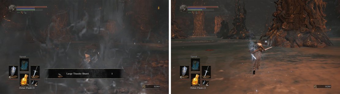 Rush through the water to collect the shards while using the pillars for cover.