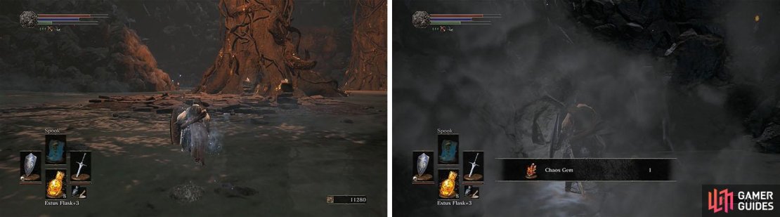 Head toward the stone ground and then continue onward to the Chaos Gem.